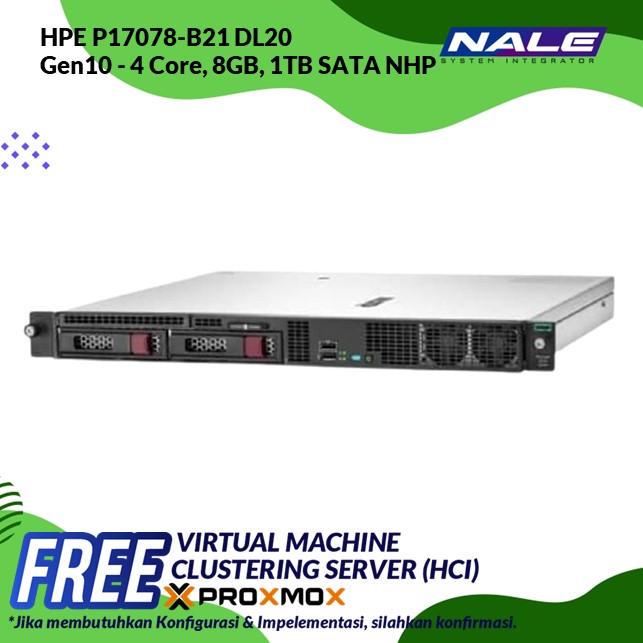 Slide1 HPE P17078-B21 DL20 Gen10 - 4 Core, 8GB, 1TB SATA NHP - Gambar 1
